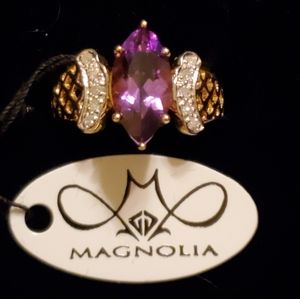 10K yellow gold amethyst and diamond s5 ring